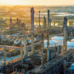 Refinery and chemical plant industrial landscape at sunset